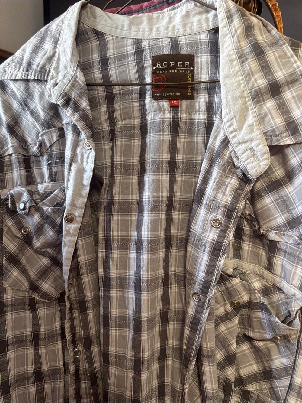 Roper Gray Plaid Button-Front Western Shirt